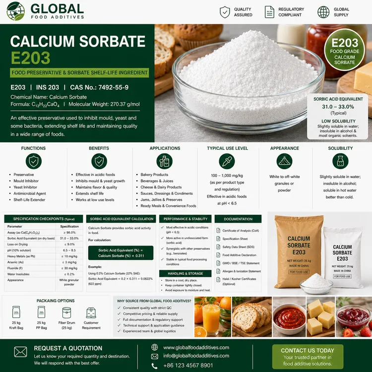 Calcium Sorbate E203 preservative food additive food additive ingredient illustration