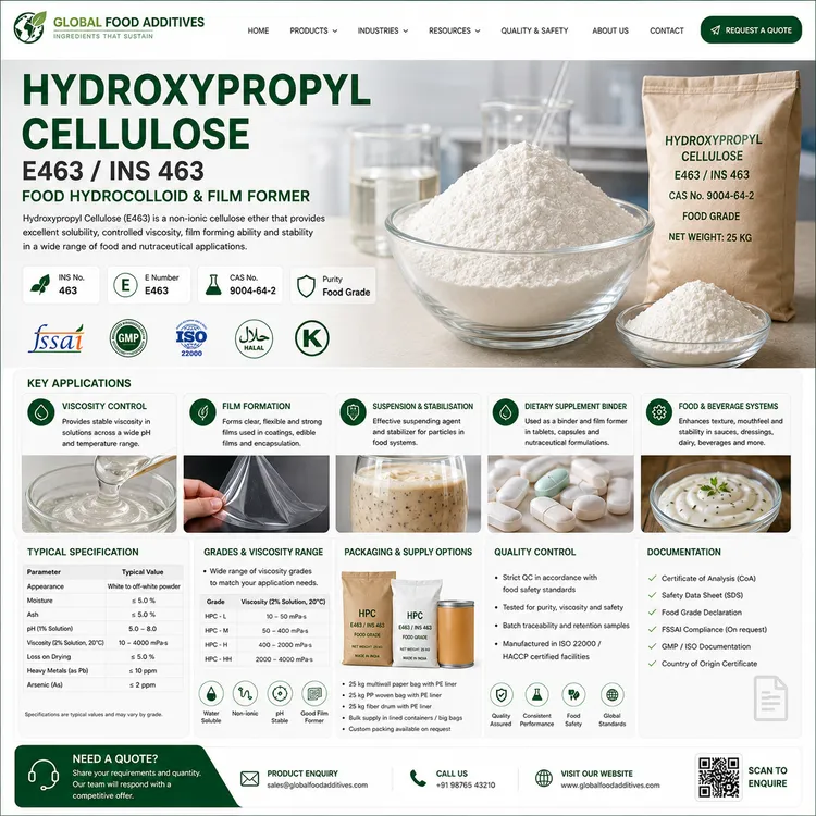 Hydroxypropyl Cellulose E463 food-grade cellulose ether powder for industrial food manufacturing