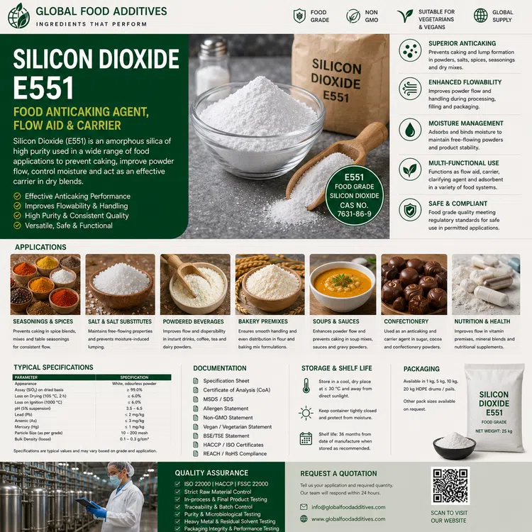 Silicon Dioxide E551 food anticaking agent food additive ingredient illustration