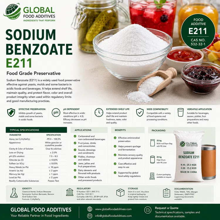 Food-grade Sodium Benzoate E211 powder for industrial food preservation