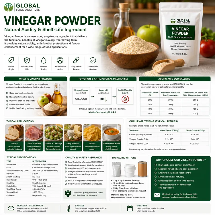 Vinegar Powder food ingredient for acidity and shelf-life support